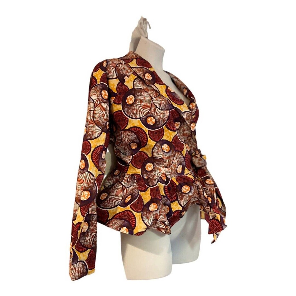 Ashro 100% Cotton African Print Double Peplum Wrap Ruffle Skirt Set Church Suit - Picture 8 of 16